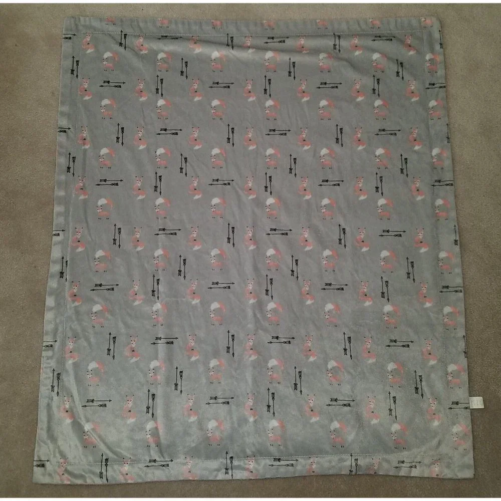 Modern Baby Fleece Reversible Blanket Lovey Fox Arrow Pink Gray Wavey Stripes